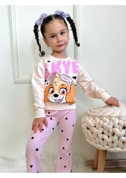 Pjk2i Paw Petrol Desenli Pembe Fitilli Taytlı 2 Ip %100 Pamuk Kız Çocuk Takımı 3-10 Yaş 7214-P