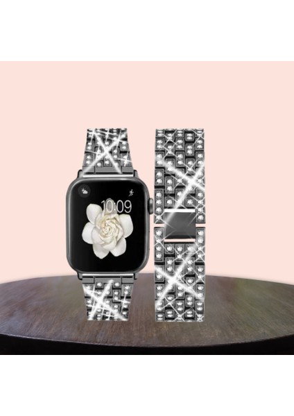 Apple Watch Uyumlu 38/40/41 mm  Diamond Metal Kordon Siyah