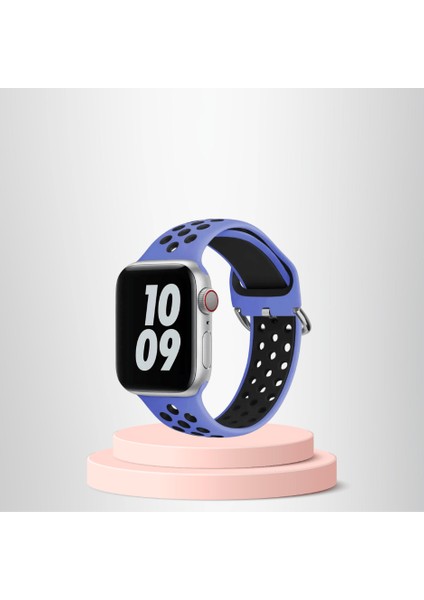 Apple Watch 42 44 45 49 Mm/l  Kordon Kayış Bileklik Delikli Lila-Siyah