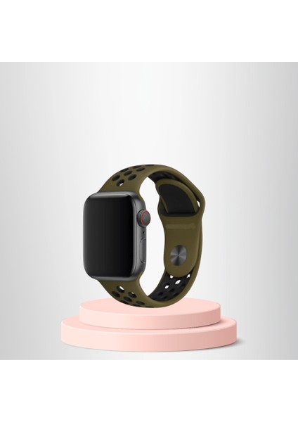 Apple Watch 42 44 45 49 Mm/l  Kordon Kayış Bileklik Delikli Haki-Siyah