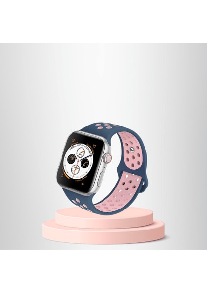 Apple Watch 42 44 45 49 Mm/l  Kordon Kayış Bileklik Delikli Lacivert-Pembe