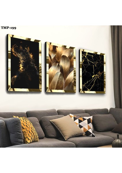 Siyah Renk Gold Pleksili Mdf Tablo