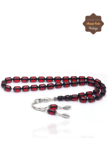 Kırmızı Sürmeli Kapsül Kesim Gümüş Püsküllü Ateş Kehribar Tesbih 201023515