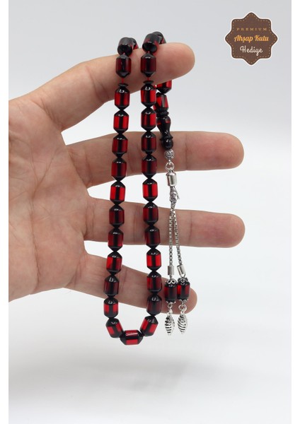 Kırmızı Sürmeli Kapsül Kesim Gümüş Püsküllü Ateş Kehribar Tesbih 201023515 fırsatları