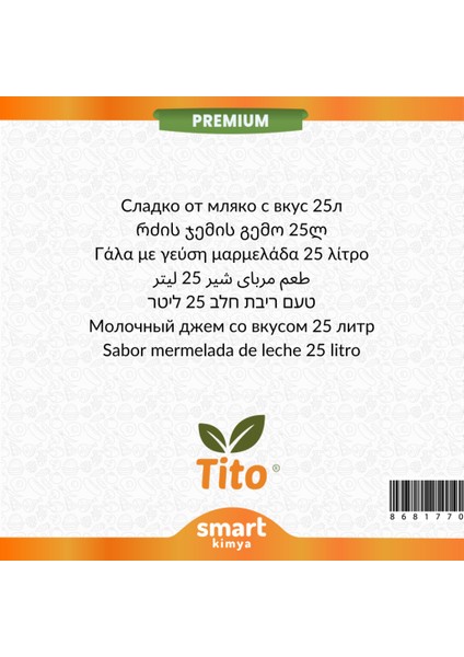Premium Süt Reçeli Aroması 25 Litre fiyatları