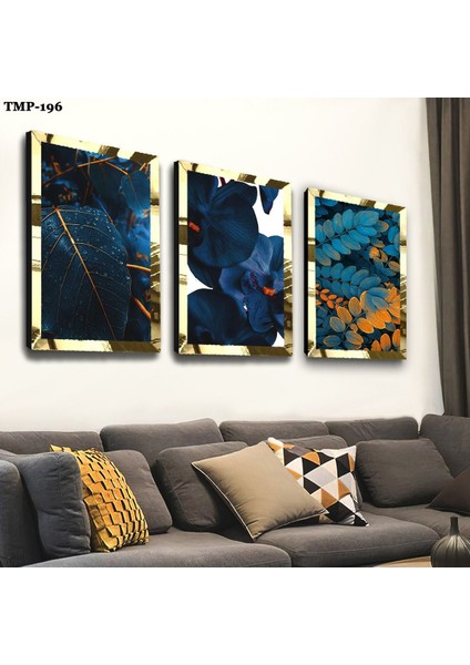 Mavi Bitki Gold Pleksili Mdf Tablo