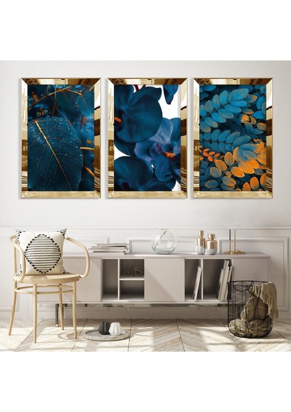 Mavi Bitki Gold Pleksili Mdf Tablo fiyatları