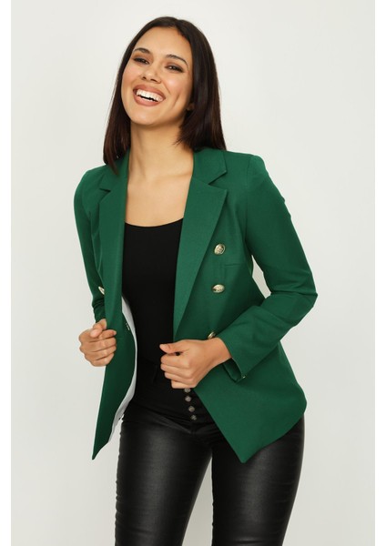 Kadın Gold Düğme Kapamalı Astarlı Blazer Ceket