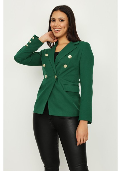 Kadın Gold Düğme Kapamalı Astarlı Blazer Ceket