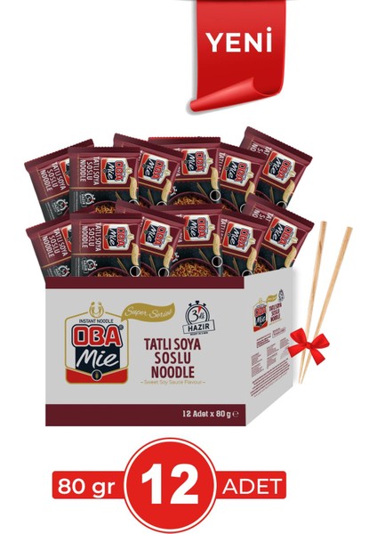 Tatlı Soya Soslu Noodle 80 gr 12'li Paket