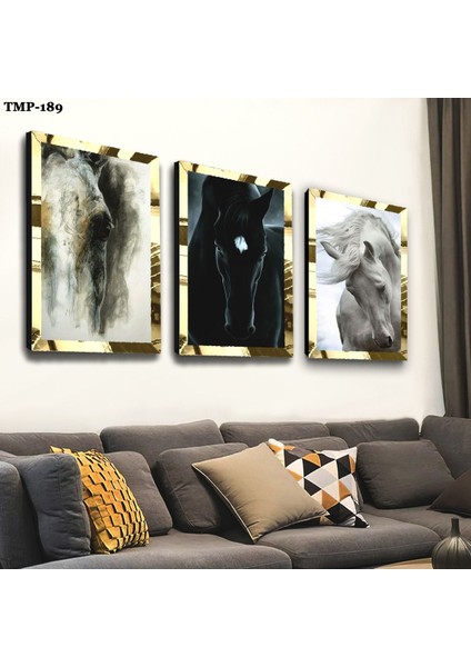 Siyah Beyaz At Gold Pleksili Mdf Tablo