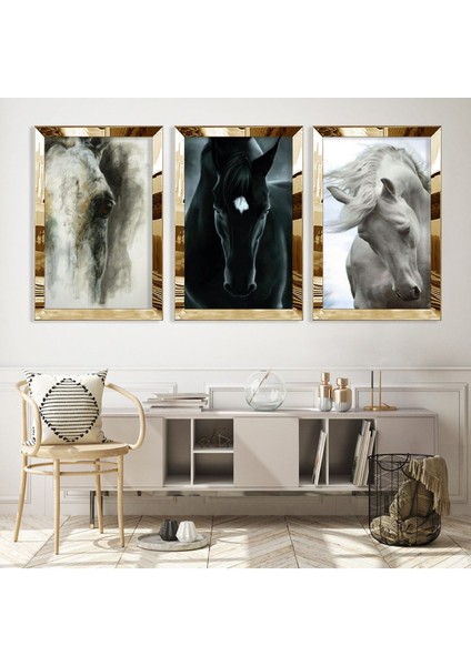 Siyah Beyaz At Gold Pleksili Mdf Tablo fiyatları