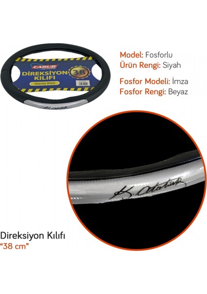 Direksiyon Kılıfı Fosforlu 38 cm Siyah (Atatürk Imza) BR1842021