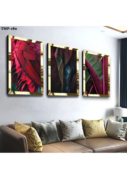 Kırmızı Bitki Gold Pleksili Mdf Tablo