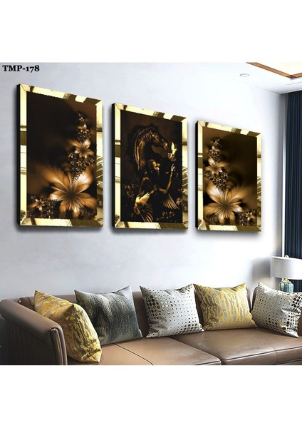 Çiçek Gold Pleksili Mdf Tablo