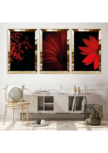 Kırmızı Çiçek Gold Pleksili Mdf Tablo fiyatları