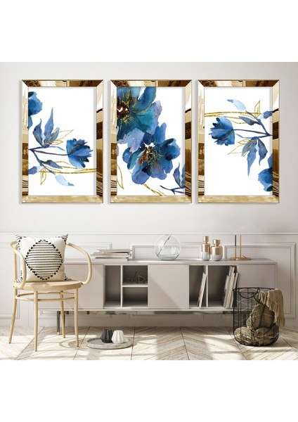 Mavi Çiçek Gold Pleksili Mdf Tablo fiyatları