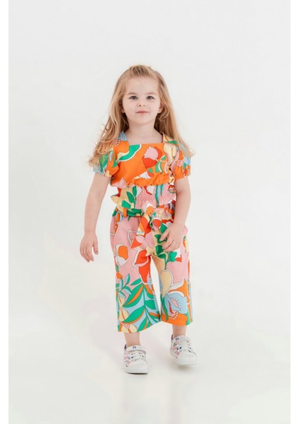 Orange Poplin Kumaş Pantolonlu Kız Çocuk Takımı 2-5 Yaş 241290