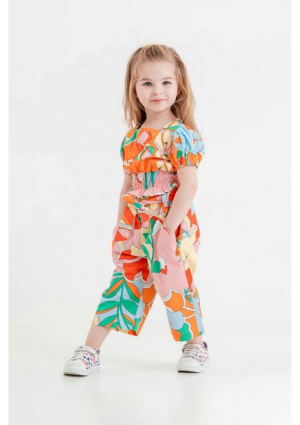 Orange Poplin Kumaş Pantolonlu Kız Çocuk Takımı 2-5 Yaş 241290