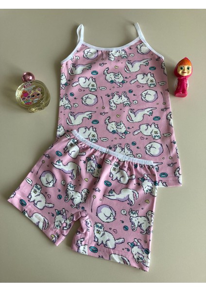 Elm Kedicik Desenli Kız Çocuk Atlet Boxer Takımı 1950