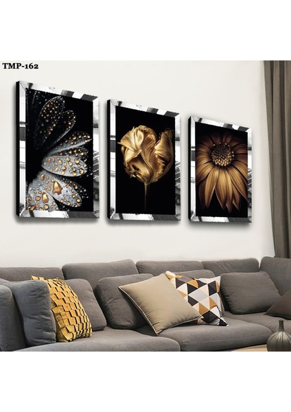 Çiçek Gold Pleksili Mdf Tablo