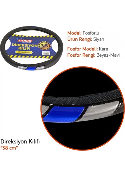 Direksiyon Kılıfı Fosforlu 38 cm Siyah (Beyaz-Mavi) BR1841959