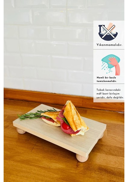 Mdf Tabaklı Kayın Top Ayaklı Risus 17X30 cm Dikdörtgen Pasta Sunum Servis Tabağı