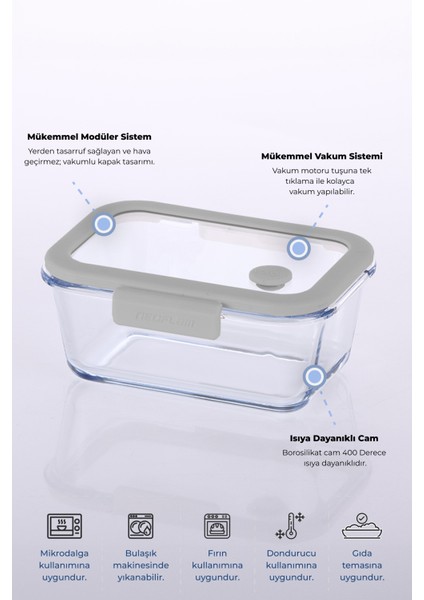 Glace Vakumlu Cam Saklama Kabı Gri Kendi Setini Oluştur modelleri