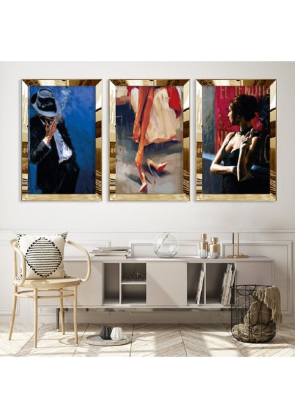 Şapkalı Adam Kolaj Çizim Gold Pleksi Kenar Mdf Tablo
