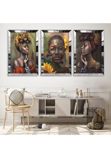 Afraklı Kadın Modern Gümüş Pleksi Kenar Mdf Tablo