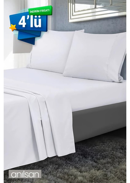 4'lü Saten Beyaz Çarşaf, 83 Tel, Tek ve Çift Kişilik Seçenekleriyle Ev ve Otel Çarşafı