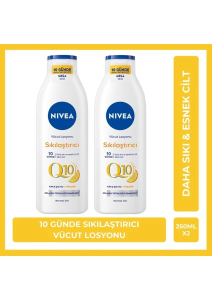 Q10 Sıkılaştırıcı Vücut Losyonu 250ml, X2 Adet, 10 Günde Sıkılaşma, C Vitamini, Bez Çanta Li