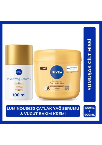 Luminous630 Çatlak Karşıtı Vücut Yağ Serumu 100ml ve Cocoa Butter Nemlendirici Krem 400ml, Kuru Cilt