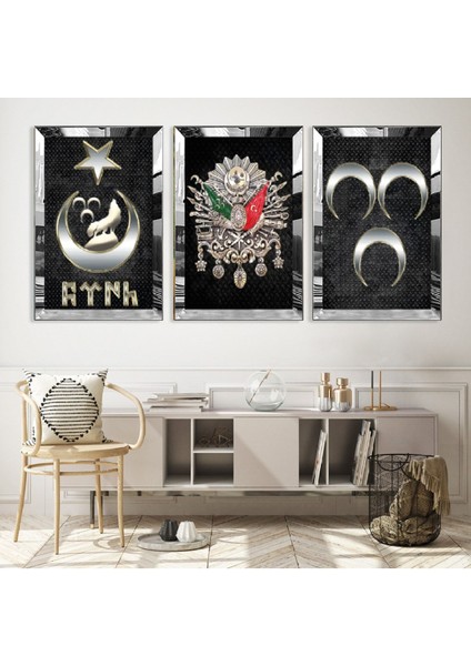 Osmanlı Tuğrası Ve Türklük Gümüş Pleksi Kenar Mdf Tablo