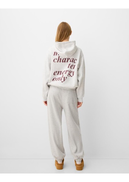 Gri Çocuk 98 Cherries Baskılı Main Charactery Enegy Only Yazılı Kapüşonlu Oversize Hoodie