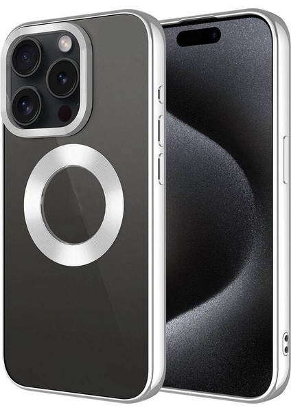 Apple iPhone 15 Pro Kılıf Tek Kamera Çerçeveli Logo Gösteren Omega Kapak