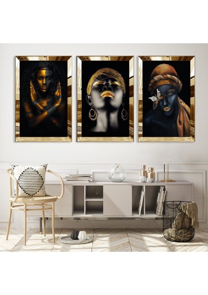 Siyahi Kadın Gold Pleksi Kenar Mdf Tablo
