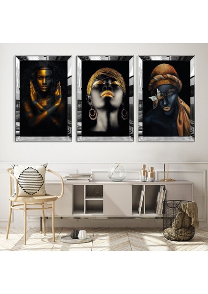 Siyahi Kadın Gold Pleksi Kenar Mdf Tablo