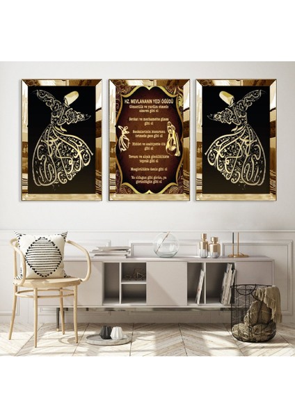 Mevlana'nın Yedi Öğüdü Gümüş Pleksi Kenar Mdf Tablo