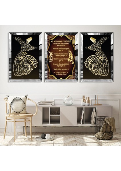 Mevlana'nın Yedi Öğüdü Gümüş Pleksi Kenar Mdf Tablo