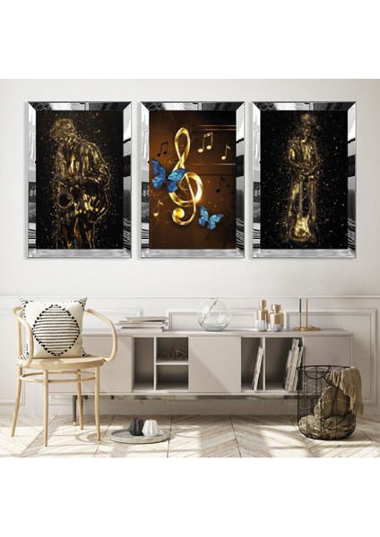 Müzik Modern Gold Pleksi Kenar Mdf Tablo