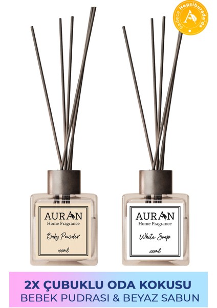 2’li Bebek Pudrası ve Beyaz Sabun Çubuklu Oda Kokusu Seti 2x Reed Diffuser 100ML