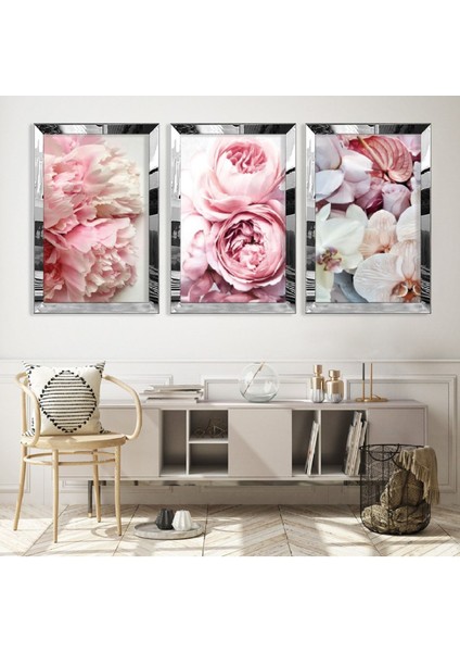 Pembe Güller Gümüş Pleksi Kenar Mdf Tablo