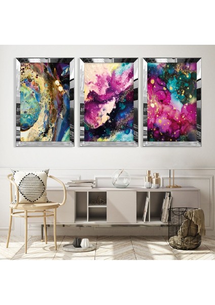 Renkli Modern Gümüş Pleksi Kenar Mdf Tablo
