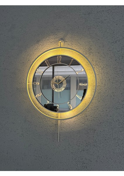 Metal Aynalı Duvar Saati 50 x 75 cm Büyük Boy Işıklı Gerçek Ayna Duvar Saati Modern Tasarım