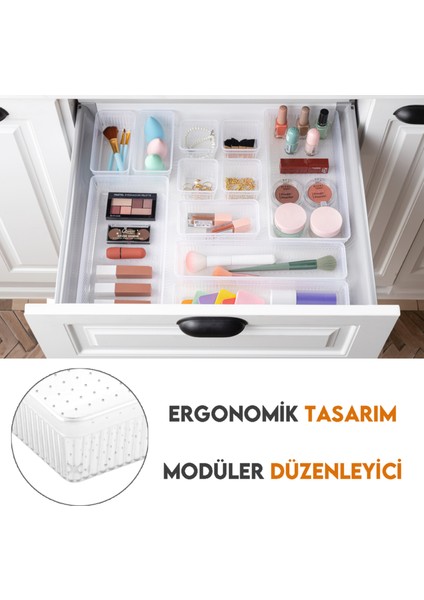 Modüler Çekmece Içi Düzenleyici - Banyo Makyaj Takı Organizer Ofis Düzenleyici 15,2 x 15,2 cm Şeffaf modelleri