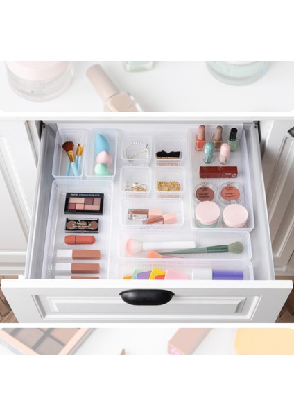 Modüler Çekmece Içi Düzenleyici - Banyo Makyaj Takı Organizer Ofis Düzenleyici 15,2 x 15,2 cm Şeffaf fırsatları