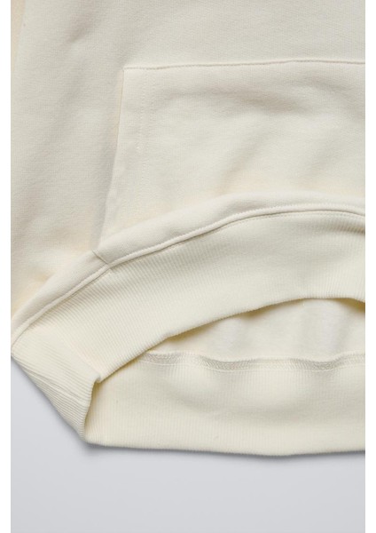 Krem Çocuk Casual Funday Baskılı Oversize Kapüşonlu Sweatshirt