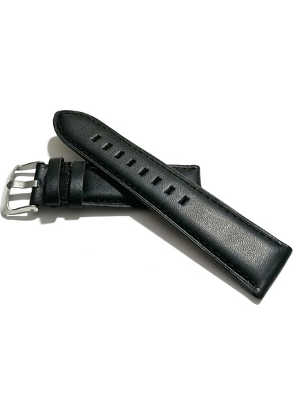 Fado&her Saate Uyumlu Hakiki Siyah Düz Deri Saat Kordonu 22 mm (58 )