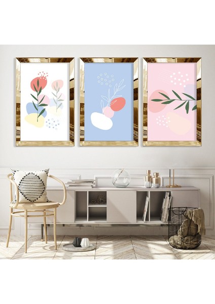 Minimalist Çiçek Soyut Desen Gümüş Pleksi Kenar Mdf Tablo